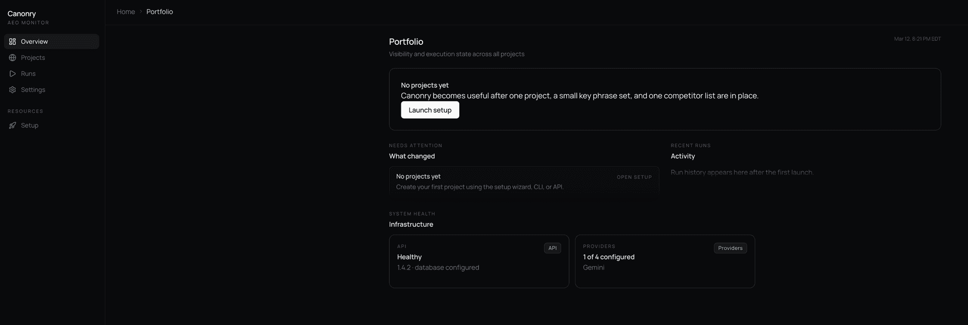 Canonry dashboard